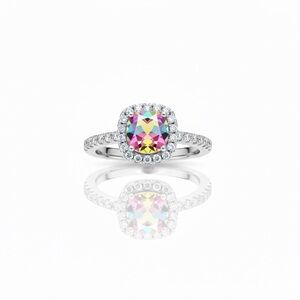 Multicolor Moissanite Halo Ring (White Gold Plated)